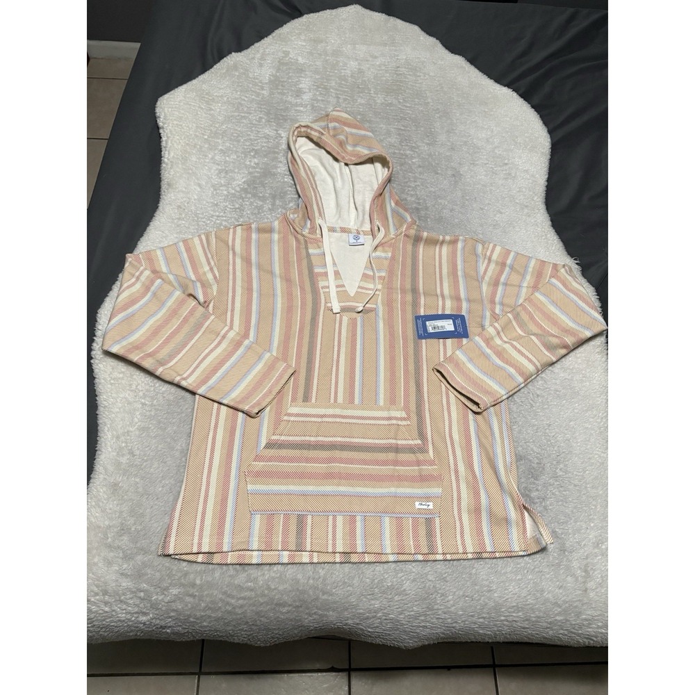 Hurley Women's Baja Hoodie OG Hooded Poncho Striped Surf Pullover‎ Tan Small NWT